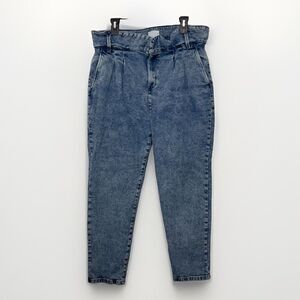 Sezane Austin Acid Wash Paper Bag Waist Jeans Size 46 US 14 High Rise No Belt